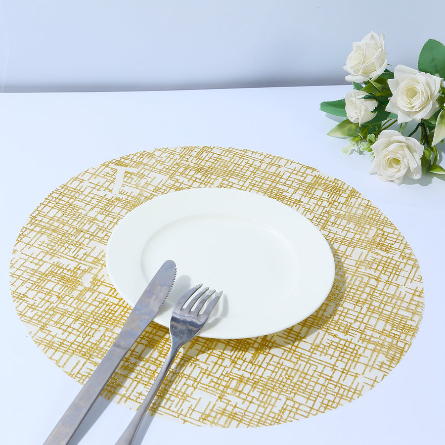 10 Pack Metallic Gold Glitter Mesh Round Table Mats, 13inch Polyester Dining Placemats