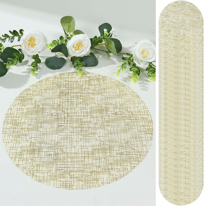 50-Pack Table Placemats Glitter Design Metallic Gold Round - Mesh Polyester Disposable Mats