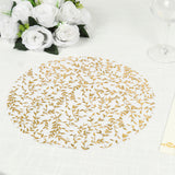 10 Pack White Mesh Organza Dining Table Mats Gold Foil Leaf Vines, Floral Round Placemats - 13inch