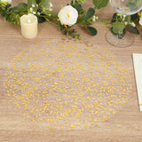 10 Pack White Mesh Organza Dining Table Mats Gold Foil Leaf Vines, Floral Round Placemats - 13inch