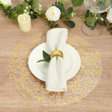 10 Pack White Mesh Organza Dining Table Mats Gold Foil Leaf Vines, Floral Round Placemats - 13inch