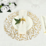 10 Pack White Mesh Organza Dining Table Mats Gold Foil Leaf Vines, Floral Round Placemats - 13inch