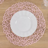 6 Pack Blush Woven Fiber Disposable Placemats, Round Table Mats 15inch