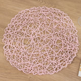 6 Pack Blush Woven Fiber Disposable Placemats, Round Table Mats 15inch