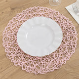 6 Pack Blush Woven Fiber Disposable Placemats, Round Table Mats 15inch