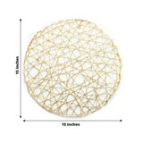 6 Pack | 15inch Gold Metallic String Woven Placemats, Round Table Mats