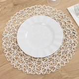 6 Pack White Woven Fiber Disposable Placemats, Round Table Mats 15inch