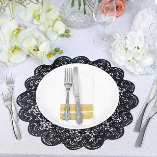 Enhance Your Table Setting with 15" Black Vintage Floral Lace Vinyl Placemats