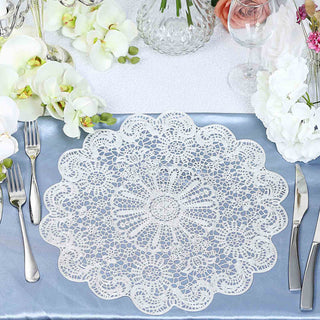 Create an Elegant Dining Atmosphere with White Vintage Floral Lace Vinyl Placemats