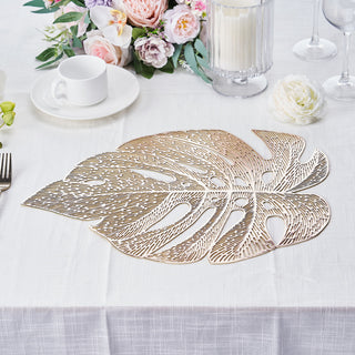 Add Elegance to Your Table with 18" Gold Monstera Leaf Vinyl Placemats
