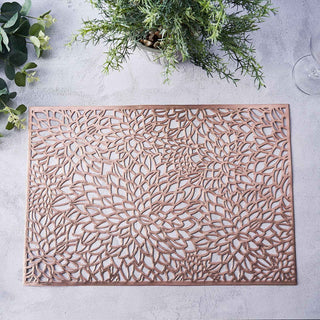 Elevate Your Table Setting with Rose Gold Metallic Floral Vinyl Placemats