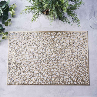 Elevate Your Table Setting with Gold Metallic Floral Vinyl Placemats