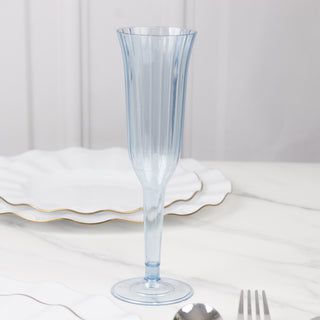 Transparent Dusty Blue Plastic Champagne Flutes 6oz