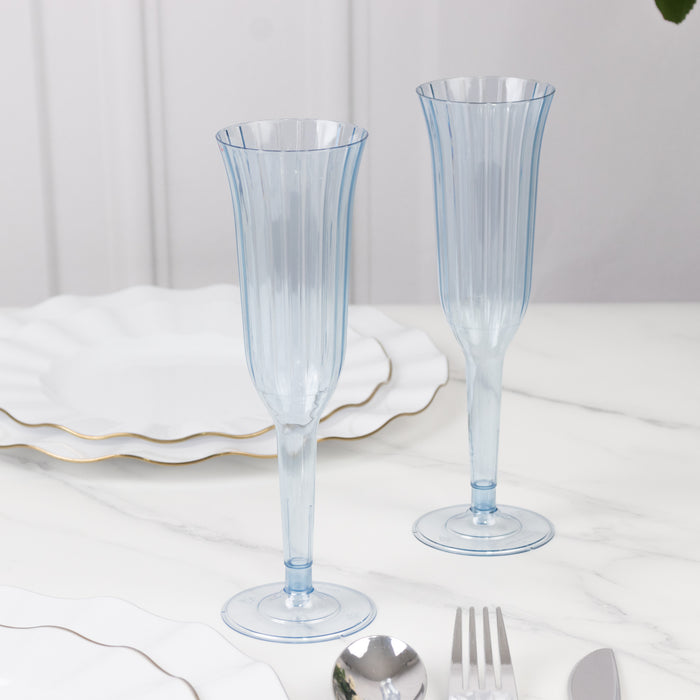 12-Pack Plastic Champagne Flutes Transparent Dusty Blue Flared Design - Lightweight