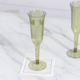 24-Pack Plastic Champagne Flutes Transparent Dusty Sage Green Flared Design - Lightweight Disposable