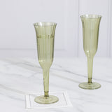 24-Pack Plastic Champagne Flutes Transparent Dusty Sage Green Flared Design - Lightweight Disposable