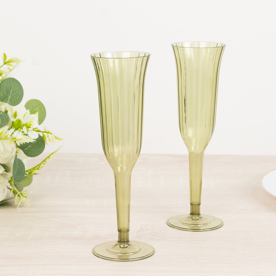 24-Pack Plastic Champagne Flutes Transparent Dusty Sage Green Flared Design - Lightweight Disposable