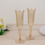 12-Pack Plastic Champagne Flutes Transparent Amber Gold Flared Design - Lightweight Disposable Toast