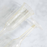 24-Pack Plastic Champagne Flutes Clear Gold Glitter Flared Design - Lightweight Disposable Toasting