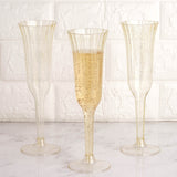 24-Pack Plastic Champagne Flutes Clear Gold Glitter Flared Design - Lightweight Disposable Toasting