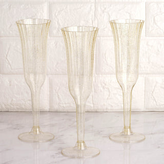 Clear with Gold Glitter Plastic Champagne Flutes 6oz