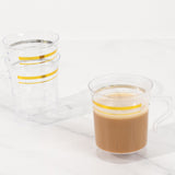 8 Pack 8oz Clear Plastic Coffee Mugs with Gold Stripes, Disposable Tea Cups with Handle - 3.5inch