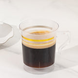 8 Pack 8oz Clear Plastic Coffee Mugs with Gold Stripes, Disposable Tea Cups with Handle - 3.5inch