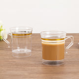 8 Pack 8oz Clear Plastic Coffee Mugs with Gold Stripes, Disposable Tea Cups with Handle - 3.5inch