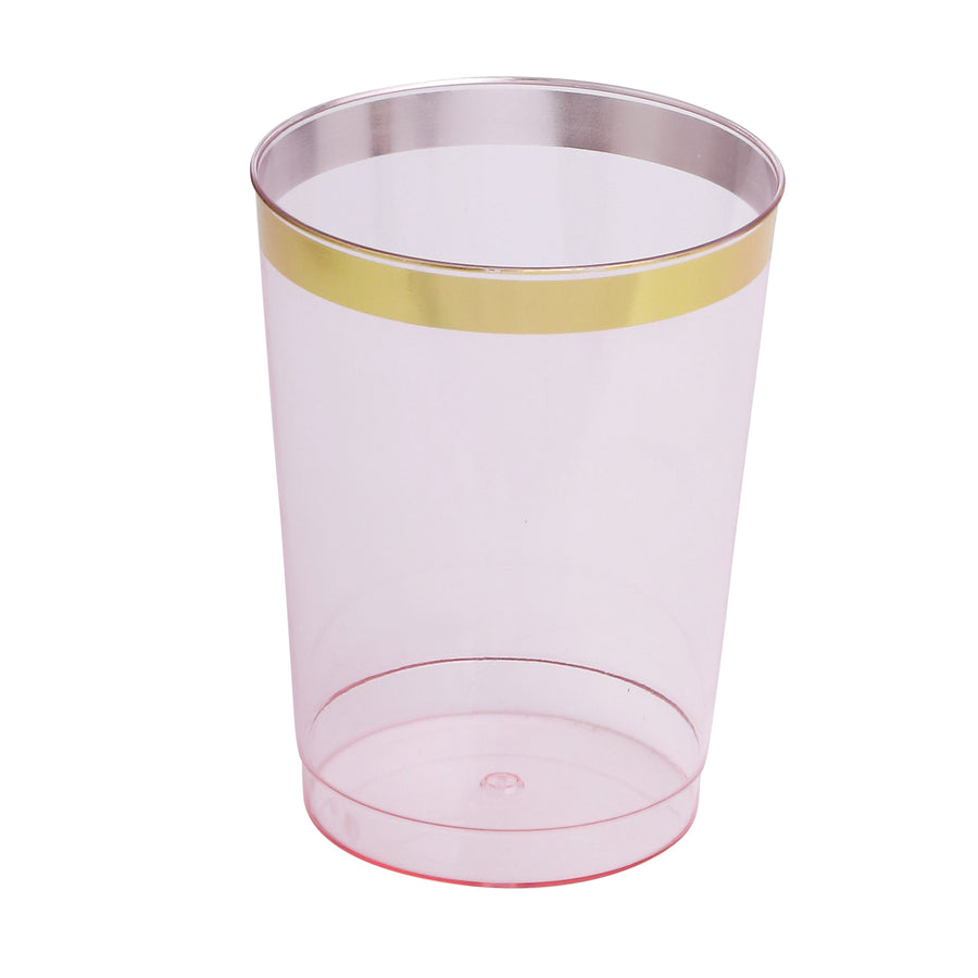 25 Pack 10oz Blush Crystal Plastic Party Cups With Gold Rim, Disposable Drink Tumbler#whtbkgd