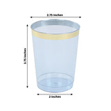 25 Pack Dusty Blue Crystal Plastic Tumbler Glasses with Gold Rim, 10oz