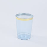 25 Pack Dusty Blue Crystal Plastic Tumbler Glasses with Gold Rim, 10oz