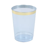 25 Pack Dusty Blue Crystal Plastic Tumbler Glasses with Gold Rim, 10oz#whtbkgd