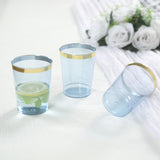 25 Pack Dusty Blue Crystal Plastic Tumbler Glasses with Gold Rim, 10oz