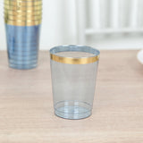 25 Pack Dusty Blue Crystal Plastic Tumbler Glasses with Gold Rim, 10oz