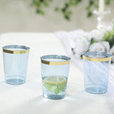 25 Pack Dusty Blue Crystal Plastic Tumbler Glasses with Gold Rim, 10oz