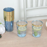 25 Pack Dusty Blue Crystal Plastic Tumbler Glasses with Gold Rim, 10oz