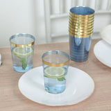 25 Pack Dusty Blue Crystal Plastic Tumbler Glasses with Gold Rim, 10oz