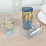 25 Pack Dusty Blue Crystal Plastic Tumbler Glasses with Gold Rim, 10oz