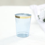 25 Pack Dusty Blue Crystal Plastic Tumbler Glasses with Gold Rim, 10oz