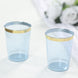 25 Pack Dusty Blue Crystal Plastic Tumbler Glasses with Gold Rim, 10oz