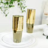 25-Pack Plastic Tumbler Cups Transparent Dusty Sage Green with Gold Rim - Stylish Disposable Party