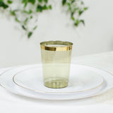 25-Pack Plastic Tumbler Cups Transparent Dusty Sage Green with Gold Rim - Stylish Disposable Party