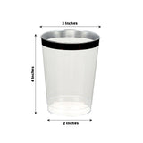 25 Pack Clear Crystal Plastic Tumbler Glasses with Black Rim, 10oz Disposable Drink Glasses