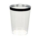 25 Pack Clear Crystal Plastic Tumbler Glasses with Black Rim, 10oz Disposable Drink Glasses