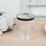 25 Pack Clear Crystal Plastic Tumbler Glasses with Black Rim, 10oz Disposable Drink Glasses