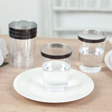 25 Pack Clear Crystal Plastic Tumbler Glasses with Black Rim, 10oz Disposable Drink Glasses