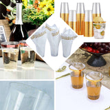 25 Pack Clear Crystal Plastic Tumbler Glasses with Black Rim, 10oz Disposable Drink Glasses