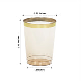 25 Pack Amber Gold Crystal Plastic Tumbler Glasses with Gold Rim, 10oz Disposable Drink