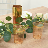 25 Pack Amber Gold Crystal Plastic Tumbler Glasses with Gold Rim, 10oz Disposable Drink