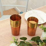 25 Pack Amber Gold Crystal Plastic Tumbler Glasses with Gold Rim, 10oz Disposable Drink